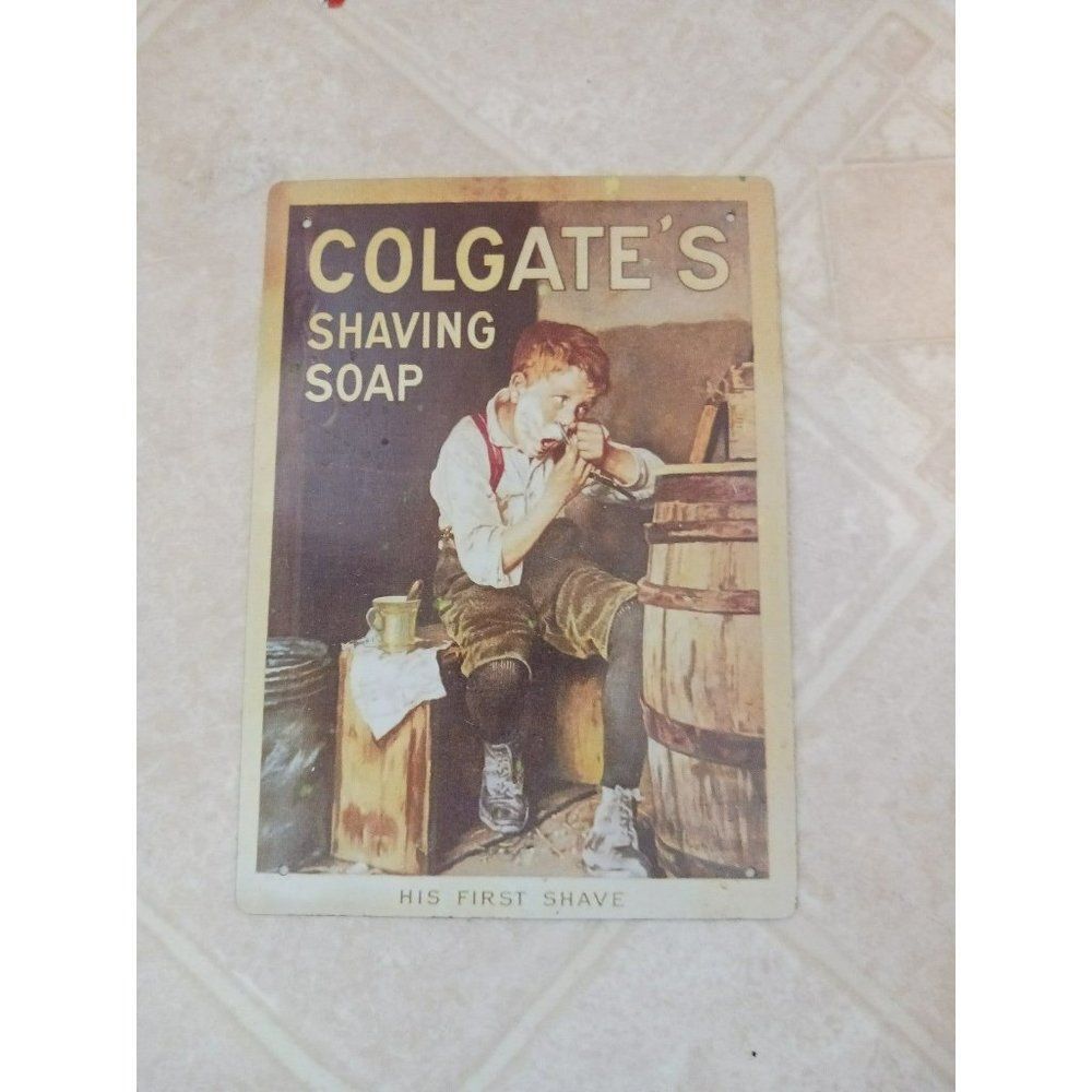 Colgate shaving soap his first shave nostalgic art print on tin 6x8.5